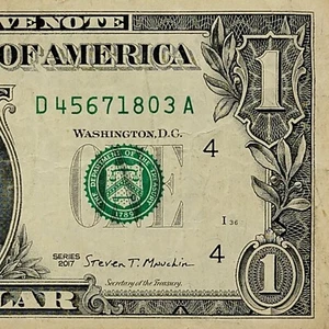 Billete de un dólar número de serie elegante escalera envolvente de cinco dígitos D45671803A DC - Imagen 1 de 8