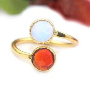 Excellent Cut Opalite Garnet Quartz Adjustable Round Shape Gold Plated Rings Her - Picture 1 of 3