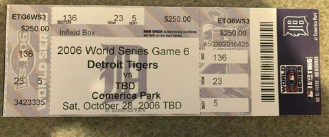 2006 World Series Game 6 Detroit Tigers St Louis Cardinals Unused Ticket Cover