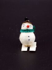 Vintage Christmas Miniature Spun Cotton Skiing Snowman with Green Scarf Japan