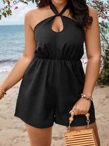 Cut Out Tie Backless Halter Neck Romper Women's Plus Size 0XL NEW - Picture 1 of 6