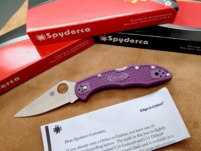 Spyderco Purple Delica 4 C11FPPR Flat Ground FRN Plain Edge Knife * VG-10 - Image 1 of 3