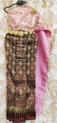 Vestido de novia tradicional jemer tailandés niños niñas baile tailandés Sabai (edad 3-12 años) Foto 1 de 4