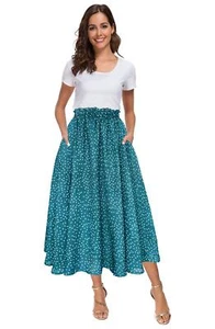 Women High Waist Floral Print Swing Chiffon Beach Midi Long Skirt with Pocket... - Picture 1 of 5