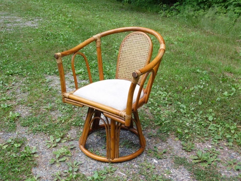 Vintage Mid Century Boho Bentwood Bamboo Rattan Cane Back Swivel Chair Cover
