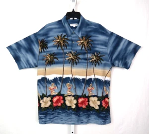 VTG 1990s PIERRE CARDIN MEN'S SIZE LARGE HAWAIIAN GRAPHIC SHIRT GIRLS PALM TREES - Picture 1 of 12