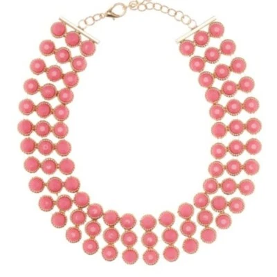 Area Stars Womens Pink Bead Triple Strand Bib Collar Gold Tone 16" Necklace New - Image 1 of 4
