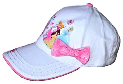 Disney 3 Princess Princesses White with Pink Bow Tack Closure Baseball Cap-New! - Image 1 of 4