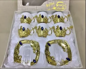 Set tazzine da caffè porcellana bianca dorata palestra manico piatti quadrati acrilico 90 ml - Foto 1 di 6