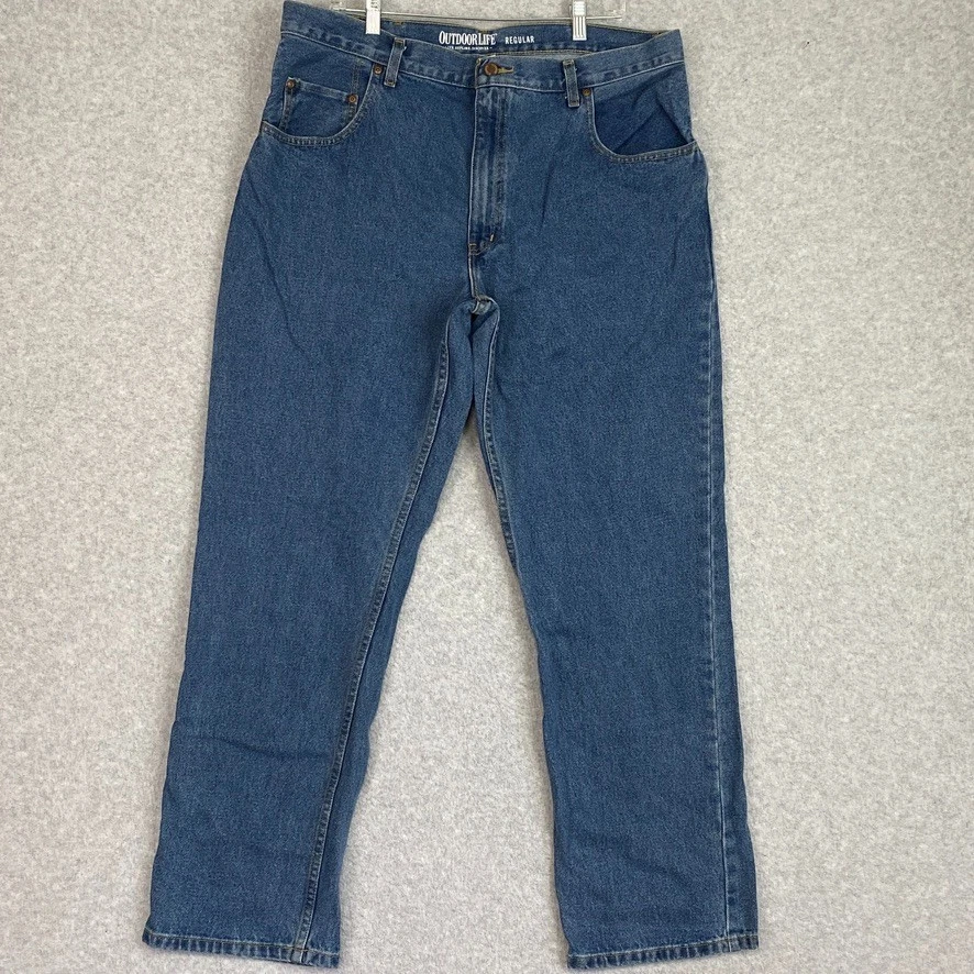 Pantalones de mezclilla Outdoor Life para hombre 38x32 azul recto 100 % algodón lavado medio Foto 1 de 4