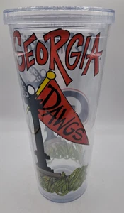 Bicchiere in plastica con coperchio University of Georgia Dawgs Bulldogs opera d'arte 8" - Foto 1 di 10