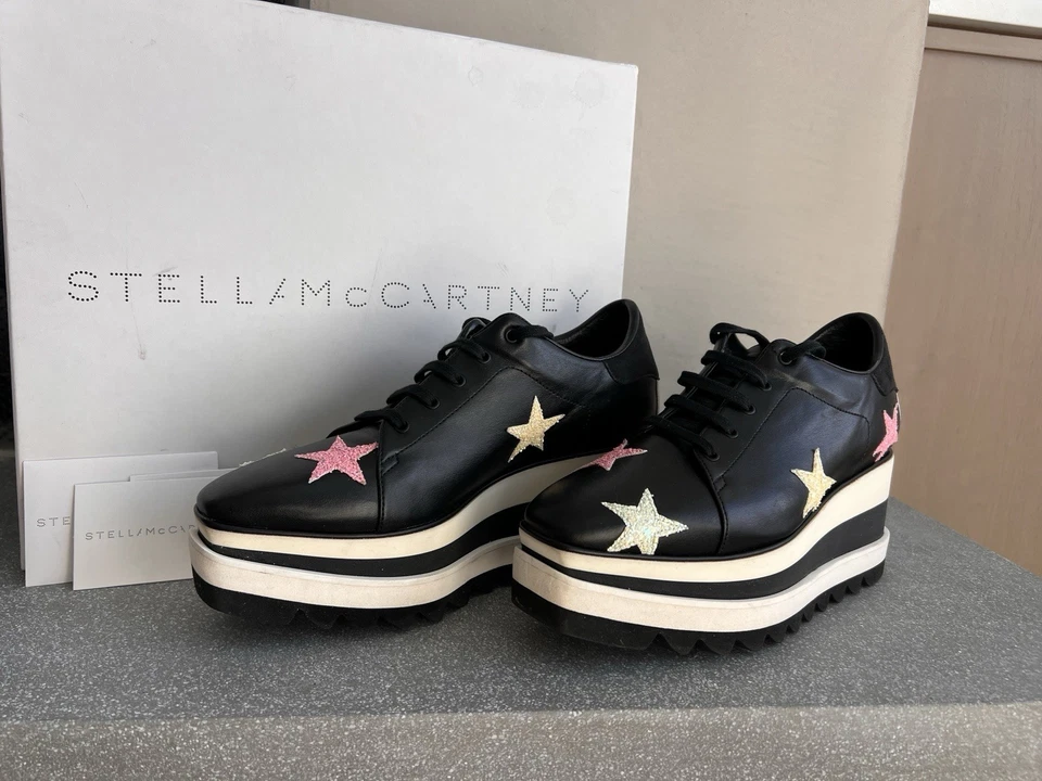 Женские черные кожаные кроссовки на платформе Stella McCartney Elyse Stars 38,5 с коробкой - Изображение 1 из 4