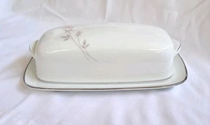Noritake Vintage PASADENA 6311 Covered Butter Dish White Pale Pink Rose Platinum - Picture 1 of 16