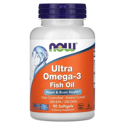Now Foods Ultra Omega-3 500 EPA 250 DHA 90 cápsulas blandas sin colesterol, GMP Foto 1 de 3