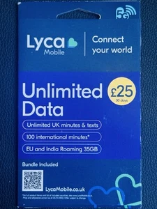 £25 Lyca Mobile SIM | Unlimited Data + UK Calls & Texts | Pay As You Go - Picture 1 of 2