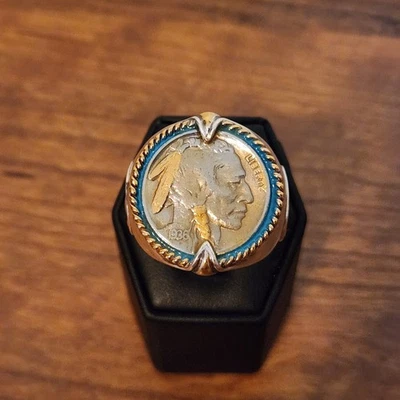 Bradford Exchange Signet Ring Sterling Indian Head Nickel Coin 1936 Size 12.5 - Image 1 of 4