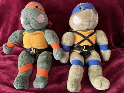 Vintage 1989 TMNT Teenage Mutant Ninja Turtles Playmates Michelangelo & Leonardo - Image 1 of 4