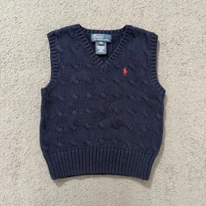 Polo Ralph Lauren Cable Knit Sweater Baby Boys Navy Red Pony Logo Cotton 18M - Picture 1 of 6