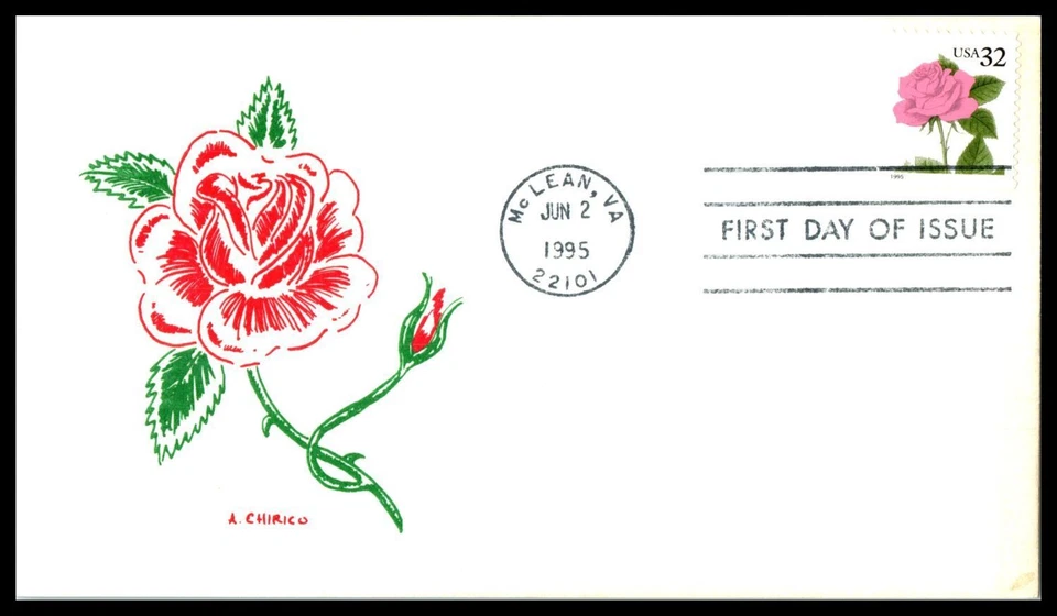1995 Red Rose booklet 32c Sc 2492a FDC Brad's Cachet Chirico raised ink (23 - Image 1 of 1