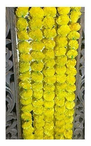 Guirlanda de flores de calêndula artificial feita à mão indiana decoração de festa de casamento para casa - Imagem 1 de 4
