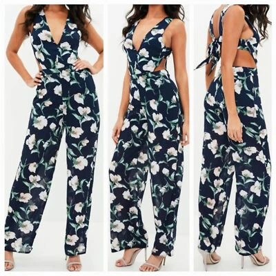 MISSGUIDED Chiffon Floral Jumpsuit Tie Backless women’s size 6 NWT - Image 1 of 4