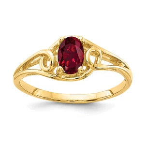 14K Yellow Gold Oval Created Red Ruby Ring July Birthstone Jewelry - Picture 1 of 50