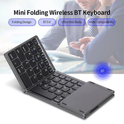 Folding Wireless BT Keyboard Ultra Slim with Touchpad for Android/iOS Gray N7B4 - Image 1 of 4