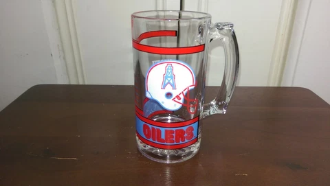 Houston Oilers Glass Mug Cup 5.5" Tall Heavy Preowned Vintage NFL Football Cover