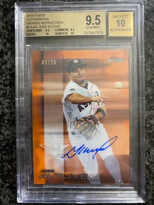 2016 Jose Altuve Topps Finest Orange Refractor Auto #/25 BGS 9.5 Auto 10 GEM+ - Image 1 of 2
