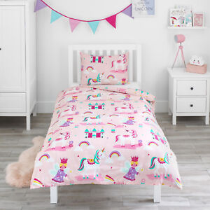 Duvet Cover & Pillowcase Set Magic Unicorn Fairy Princess Girls Kids Bed Bedding