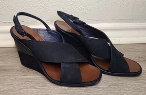 Sandalias de cuña Tory Burch azul marino gamuza Gabrielle con cordones para mujer talla 9M - Imagen 1 de 10