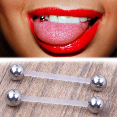 10-30PC Set Silicone Bar Tongue Barbell Flexible Scaffold Nipple Ring 16/19/38mm - Image 1 of 3