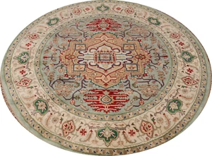 Timeless Charm Heriz Serapi Indian Hand-Knotted Round Rug 8x8 ft - Picture 1 of 17