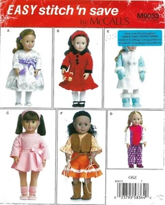 McCall's EASY Stitch & Save M9033 Coat, Dress, Leotard & Clothes for 18" Dolls - Picture 1 of 3