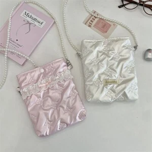with Pearl Chain Phone Pouch Large Capacity Earphone Bag Crossbody Bag - Picture 1 of 15