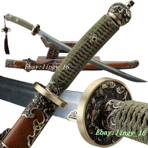Damascus Steel Chinese Broadsword Real Sharp Qing Dynasty Saber Dragon Dao Sword - Picture 1 of 11