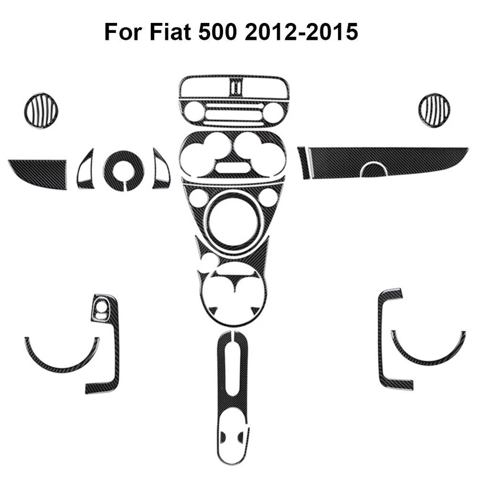 Kit completo de 29 piezas de pegatinas de cubierta interior de fibra de carbono para Fiat 500 2012-2015 Foto 1 de 4