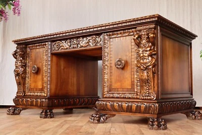 Nr.1926b Schreibtisch Nussbaum Vollholz äußerlich restauriert - Bild 1 von 4