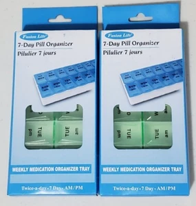 SET OF 2 7 Day Weekly Pill Organizer Large AM PM Case 2X A Day Pill Container - Picture 1 of 1