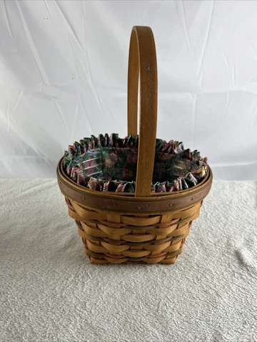 1996 Longaberger Easter Basket w/Painted Eggs Liner & Protector COMBO Cover