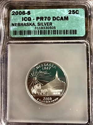 2006 S Silver 25C Nebraska State Quarter PR70DCAM  ICG - Image 1 of 2