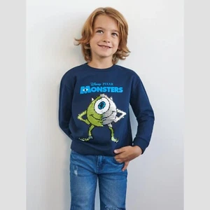 NWT Disney Pixar Monsters Kids Boys Toddler Reversible Sequin Sweatshirt Navy - Picture 1 of 4