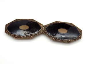 Vintage Art Deco Black Enamel Belt Buckle Brass Geometric - Picture 1 of 3
