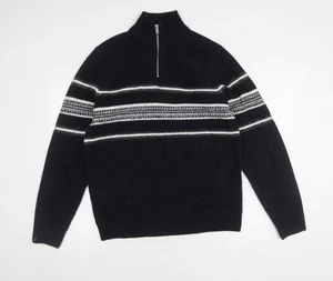Marks and Spencer Men's Black Wool Striped Pullover M - Picture 1 of 12
