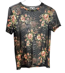 Velvet Torch Floral Mesh Sheer Top Short Sleeve Black/multicolor Size M - Picture 1 of 7