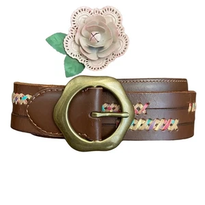 Lucky Brand Brown Leather Belt Colorful Stitching Women's Size Small - Picture 1 of 5
