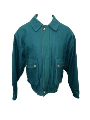 VTG Boston Traders Wool Flannel Lined Bomber Jacket Pockets Full Zip Green SZ XL - Image 1 of 4