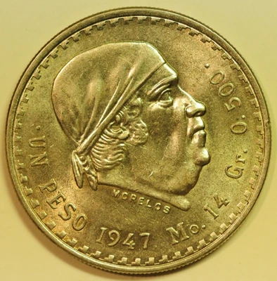 Peso de prata mexicano mw29379 1947 General Morelos KM#456 BU - Imagem 1 de 2