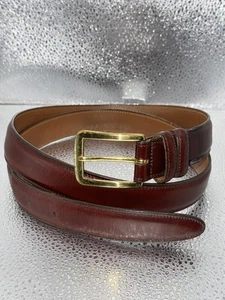 Allen Edmonds Belt Mens 85/90 Burgundy Leather Solid Brass Buckle Made USA - Picture 1 of 10