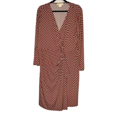 Vestido Michael Kors Estampado de Eslabones Imitación Envolvente 2X Rojo Dorado Manga Larga Clásico Cápsula Foto 1 de 4
